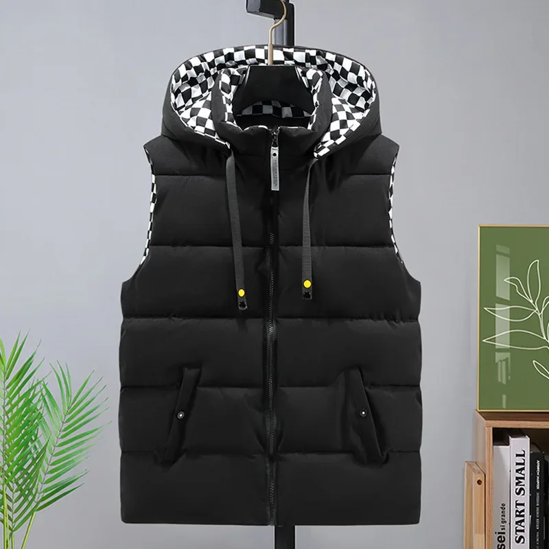 

Autumn Winter Hooded Vest Coat Black Gray Red Waistcoat Zipper Down Cotton Vest Coat Unisex Vest Jacket Outerwear ZL392