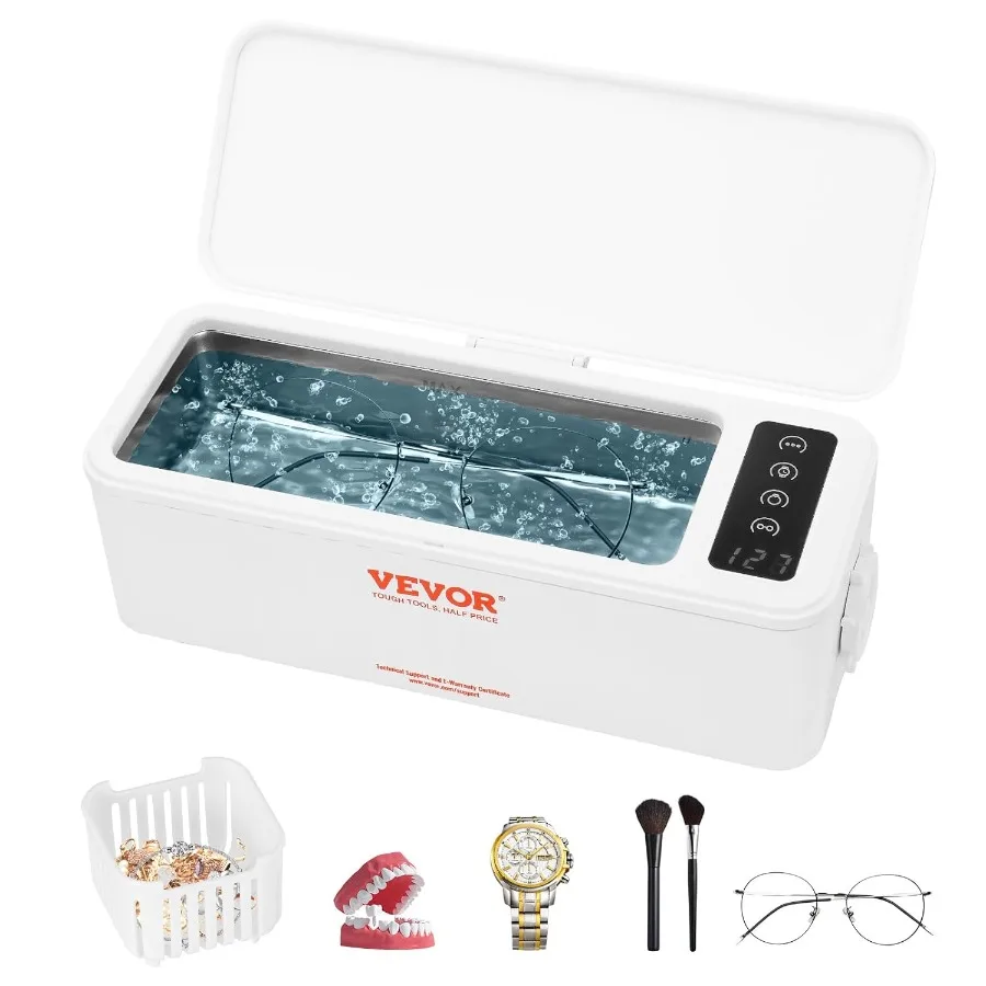 

Ultrasonic Jewelry Cleaning Device Compact 16oz 470ml Cleaner with Four Timing Settings Includes Basket for Glasses Watches Fal