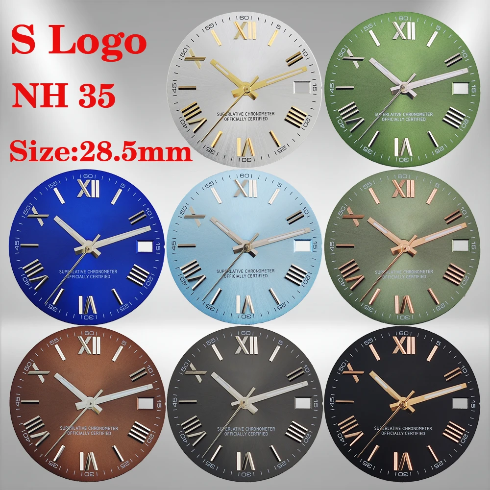 

28.5mm NH35 S Logo Dial Roman Numeral Watch Repair Tool Suitable for NH35 NH36 Movement Roman Numeral Dial without Night Light