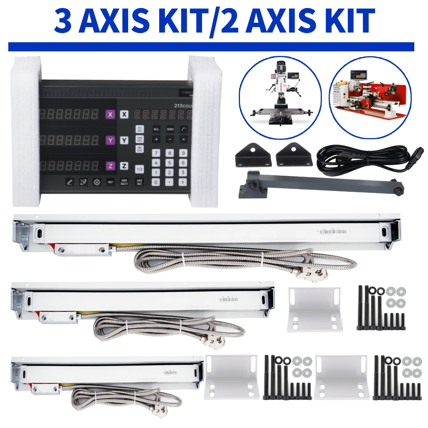 Micro Linear Encoder + 2 3 Axis DRO Kit Space Saving Design 0.5um 1um 5um Resolution 60m/min Fast Moving Speed TTL Output +