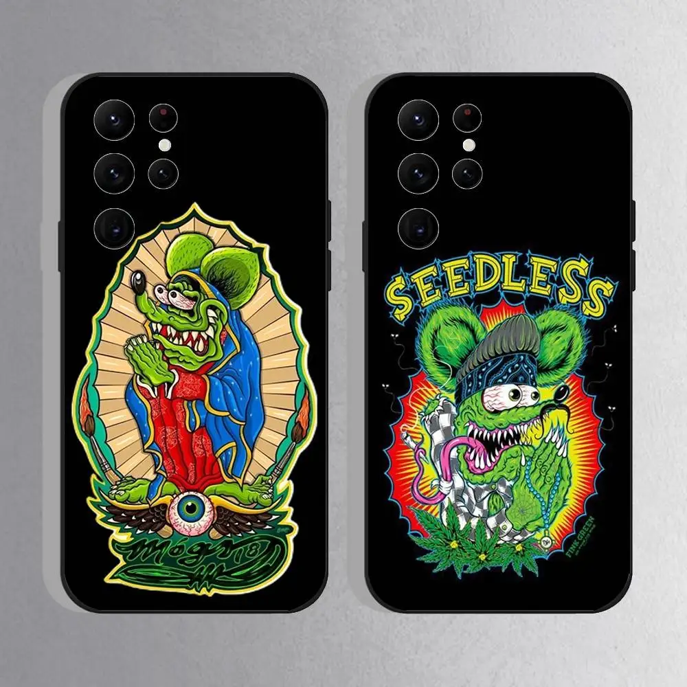 

R-Rat Fink Car Art Phone Case For Samsung S10,S21,FE,S21 ,S26,S25,S24,S23,Ultra,S9,S22,Plus Black Shell Cover