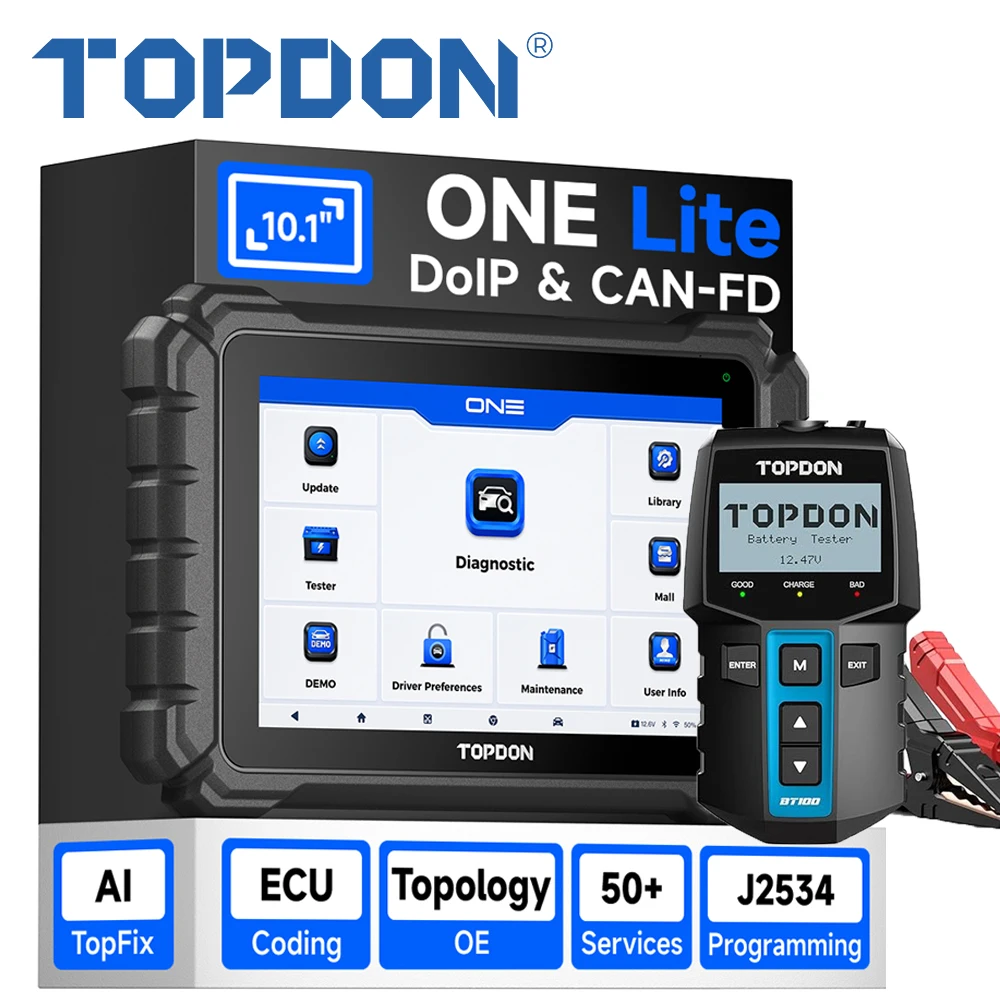 

Диагностический сканер TOPDON ONE Lite для автомобилей: CAN FD, DOIP, все системы, кодирование ЭБУ, двунаправленное управление, 50 функций сброса, 10-дюймовый экран, OBD2