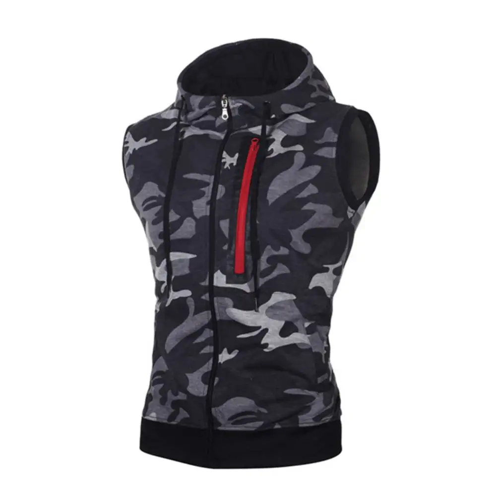 Spring Summer Sporting Hoody Male Joggers Sportswear Vest Men Sleeveless Sweatshirt Hoodies Military Camouflage Hooded Tank Top