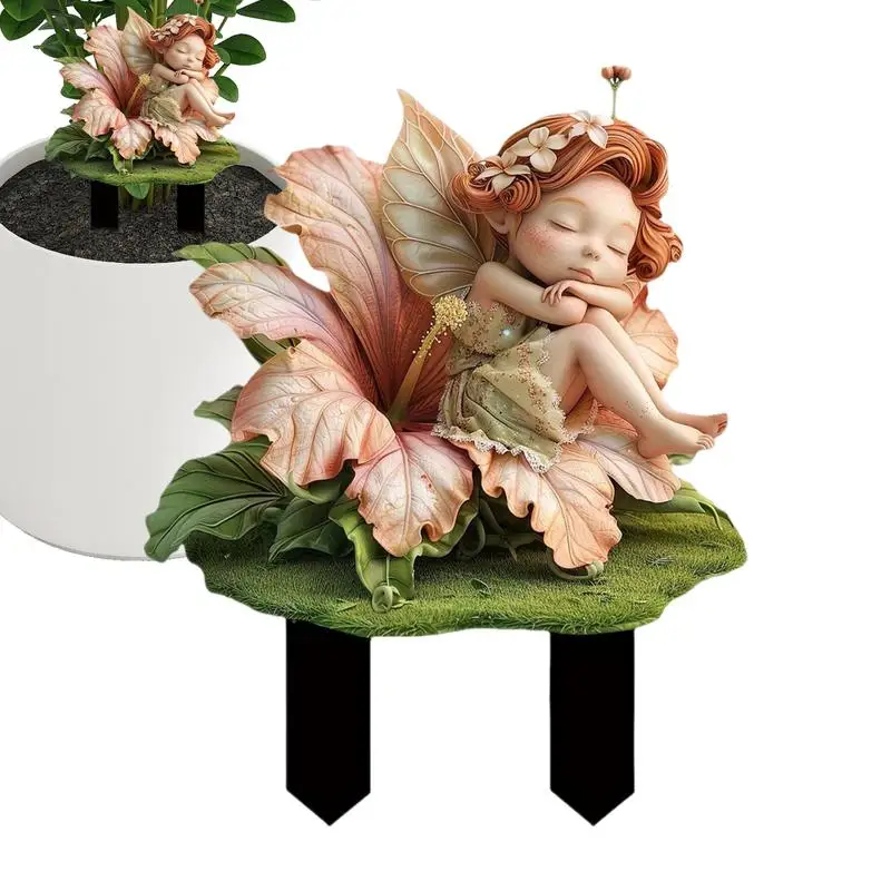 

2D Garden Stakes Figurine Flat Acrylic Fairy Girls Garden Ground Plug Waterproof Decorative Home Decoration Garden Accessories