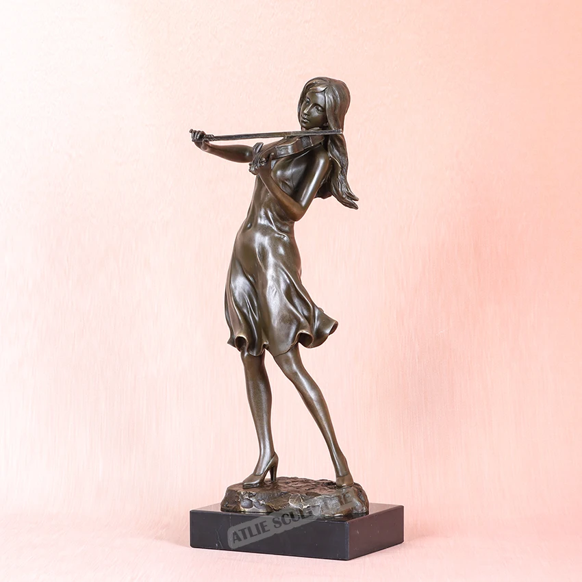 Bronze Female Violinist Statue Violin Player Music Sculpture Exquisite Figurine Modern Gorgeous Home Decoration Gift