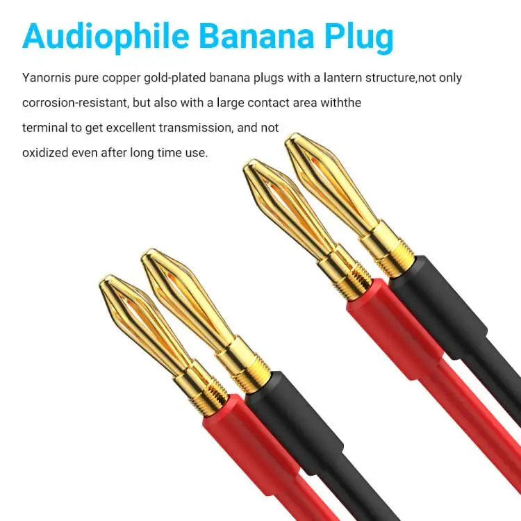 كابل مكبر صوت HiFi مطلي بالذهب نظام مكبر صوت 4N عالي الجودة من النحاس النقي الخالي من الأكسجين مع قابس الموز (كابل فردي لمكبر صوت واحد)