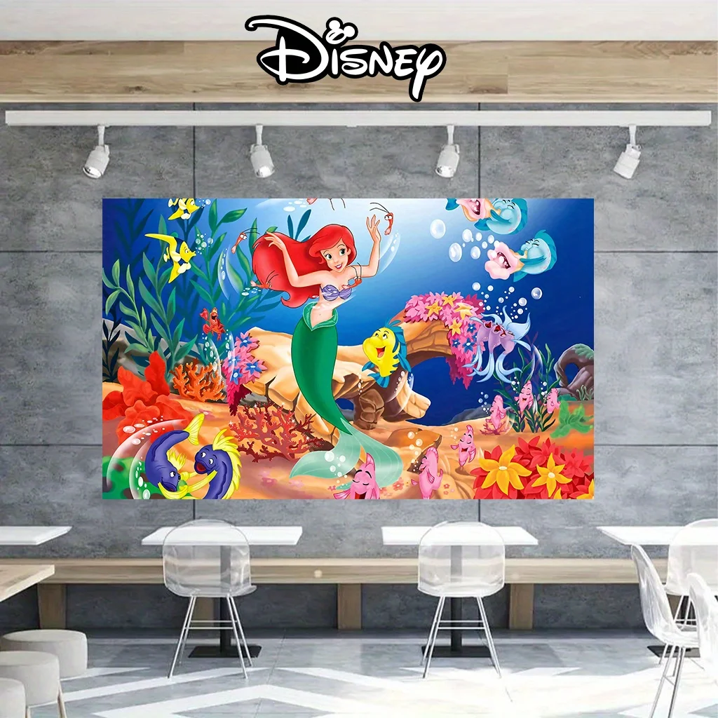 1pc Disney Little Mermaid Theme Birthday Party Background Cloth Banner Suitable For Baby Birthday Photography Decoration Props