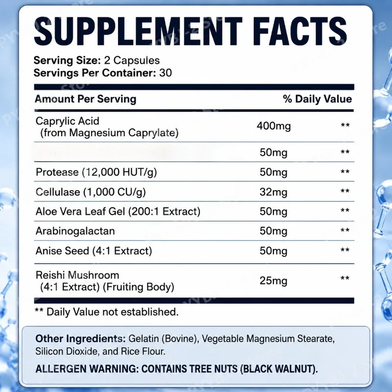 Candida Capsules 60 Count with Caprylic Acid,Prebiotics & Probiotics Support Gut Microbiota Health and Promote Body Cleanliness
