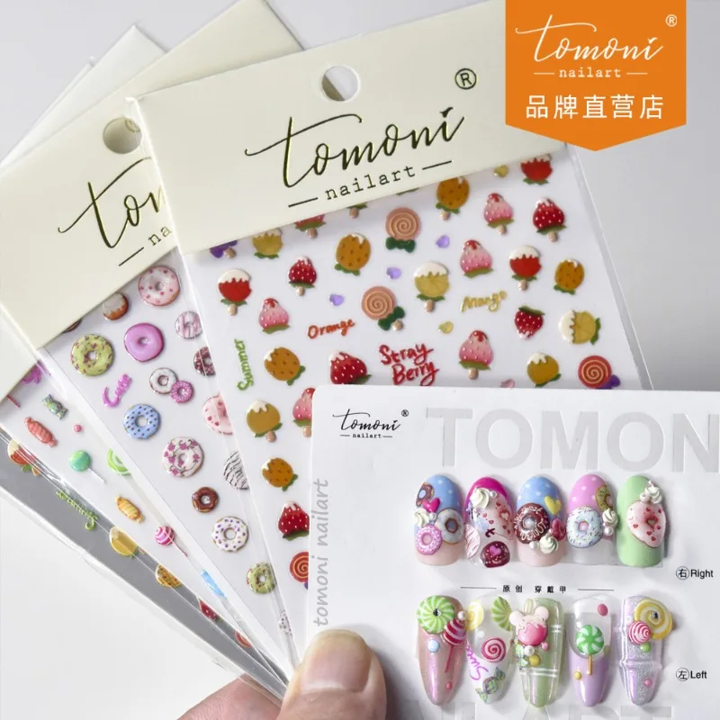 Cute 5D Embossed Relief Nail Art Sticker Colored Love Heart Manicure Decal Jelly Design Doughnut Lollipop Candy Strawberry Fruit