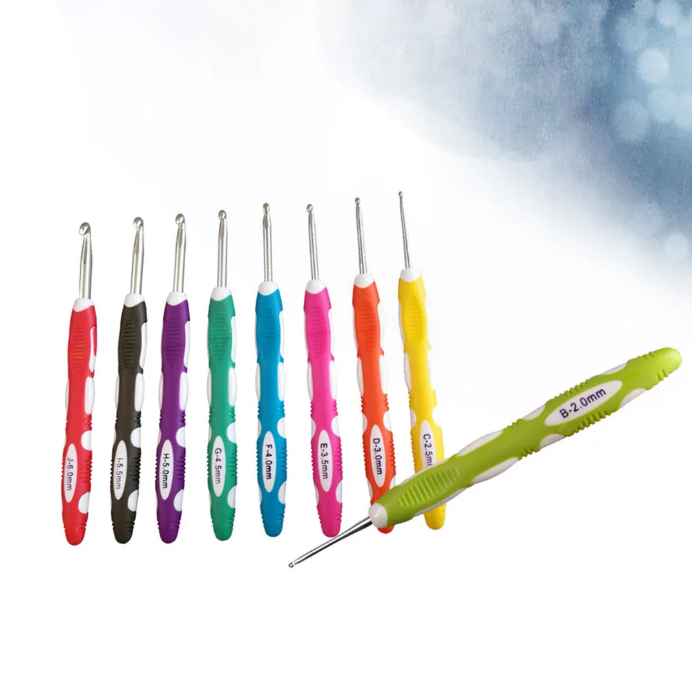 9Pcs Aluminum Crochet Hooks Set Ergonomic Line Head Design Reduces Wrist Fatigue Maintains Consistent Gauge Smooth Spinning
