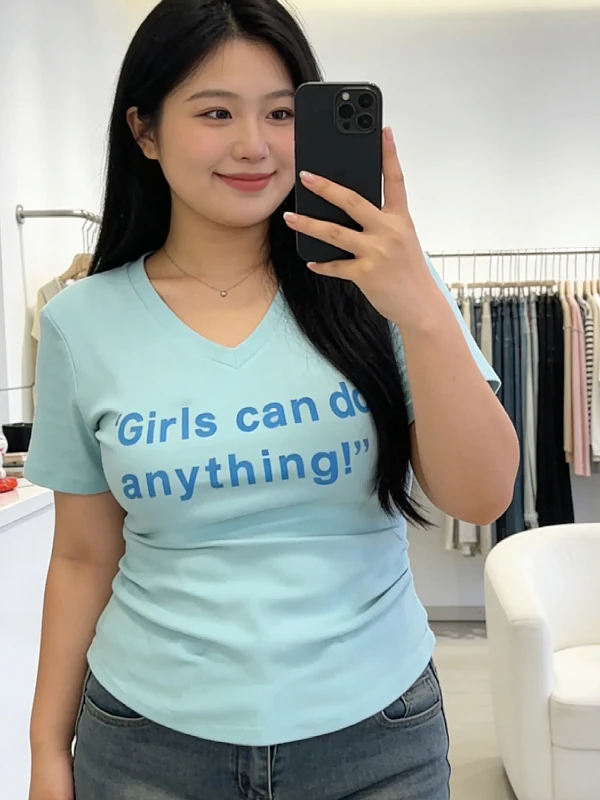 

plus Size Women's T-irt Letter Print ort Sve Slim Fit Summer Faion Casual Sle V-Ne Top Trendy plus Size Design