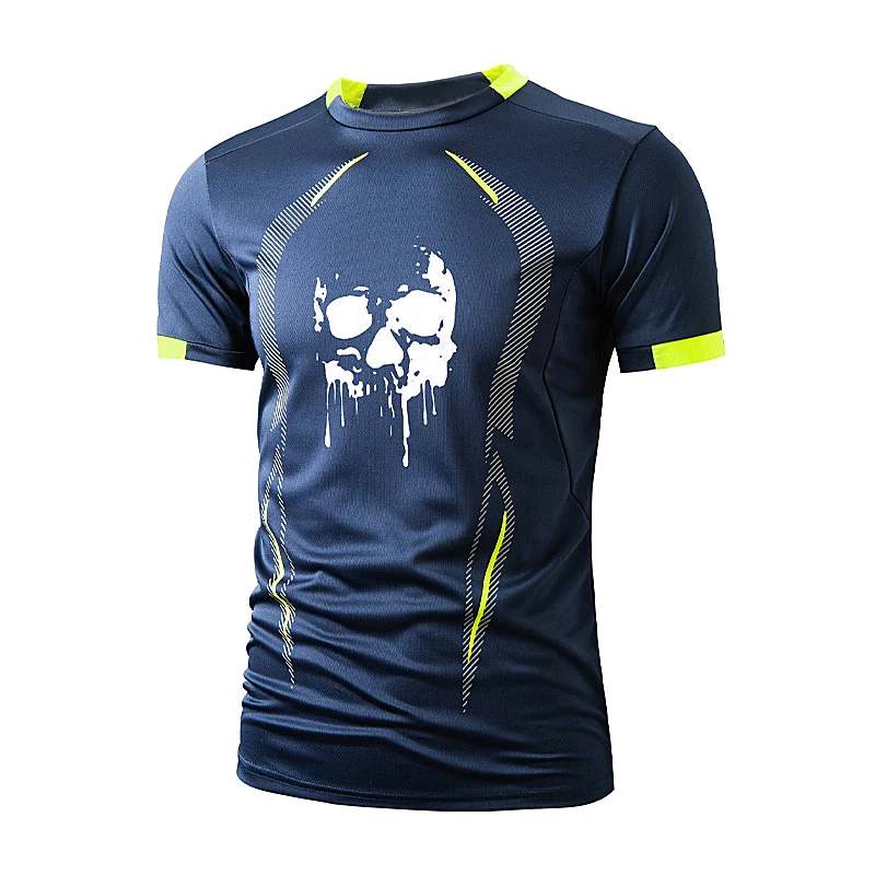 New men's summer gym breathable T-shirt, fast drying jogging training fitness top, printed in European and American plus size