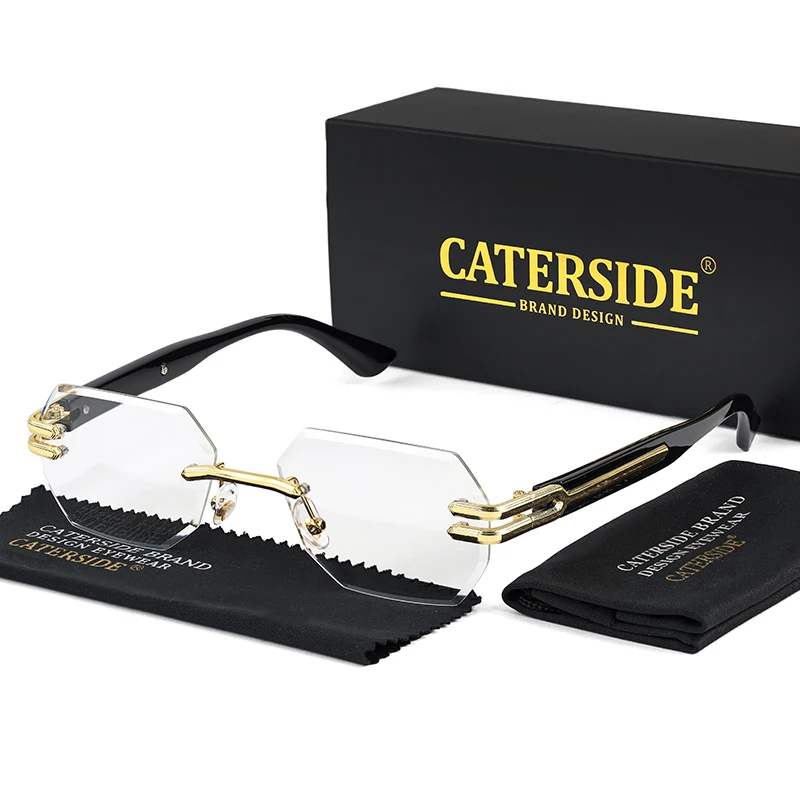 CATERSIDE Retro Randlose Sonnenbrille für Herren, polygonaler Metallrahmen, hochwertige Damen-Sonnenbrille, Outdoor-Reisegeschenk, Sommer-Stil – Detail 11