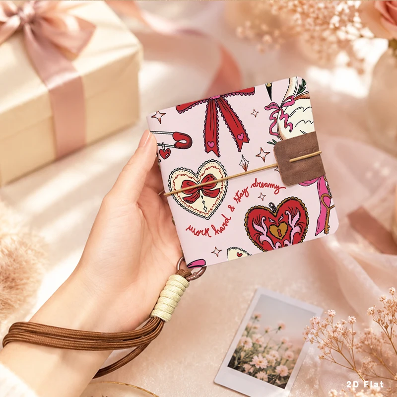 Coquette Aesthetic Retro Pink Heart Bow Print Album with Detachable Wrist Strap Sweet Birthday Gift for Teen Girls & Photo Lover