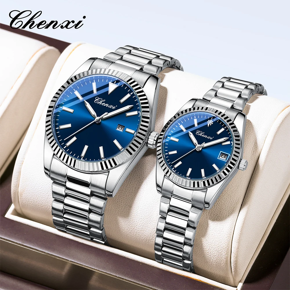 CHENXI Brand Couple Watch Luminous Fashion Calendar Lovers Wristwatches Sets Waterproof Quartz Couples Watches Gifts