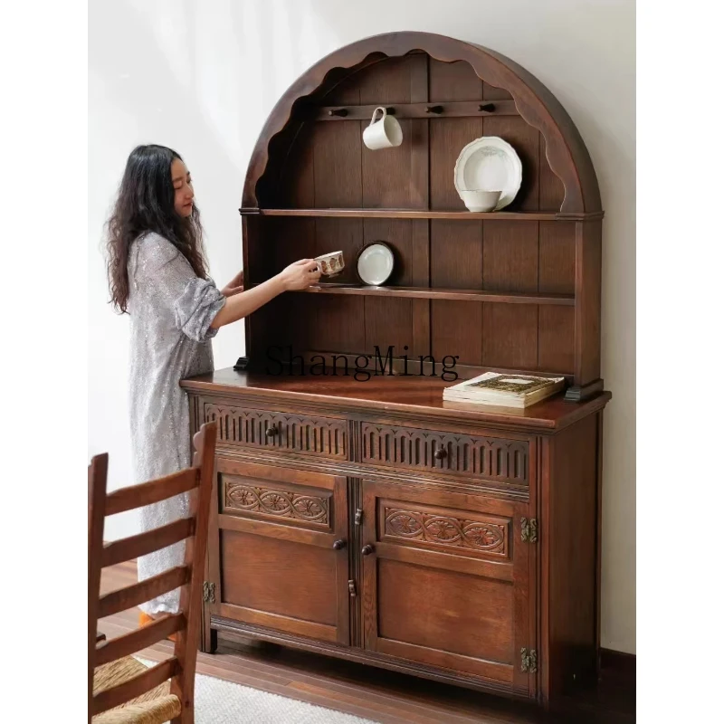 

SM vintage arched dining side storage display cabinet solid wood living room multifunctional ornament storage cabinet