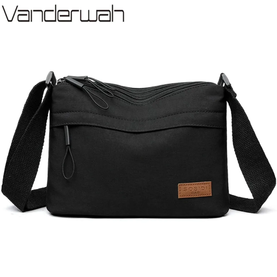 3 Layers Pockets High Quality Shoulder Crossbody Bag for Women Multi-pocket Purse Canvas Handbag Suitable for Mothers Shopping