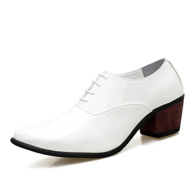 Men Patent Leather Oxford Shoes Breathable Pointed Toe High Heels Formal Business Prom Fashion Dress Wedding Groom Shoes 663