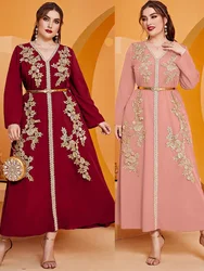 Eid Muslim Appliques Dress for Women Abaya Sleeve Jalabiya Morocco Party Dresses Abayas Kaftan Islam Vestidos Arab Long Robe