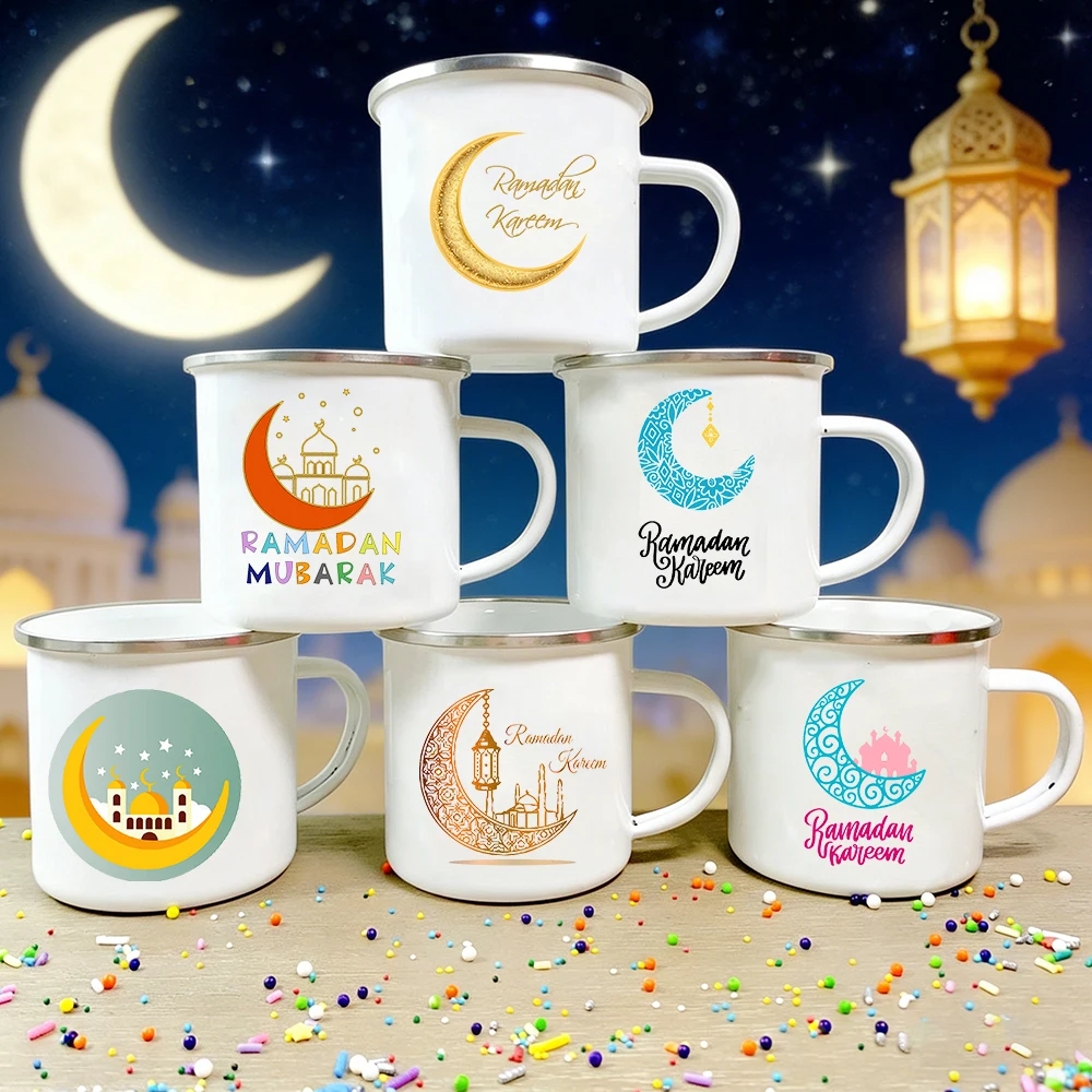 

Ramadan Mubarak White Enamel Mug Eid Gift Drink Water Coffee and Tea Mug Eid Cups for Dad Mom and Family A Nice Little Gift