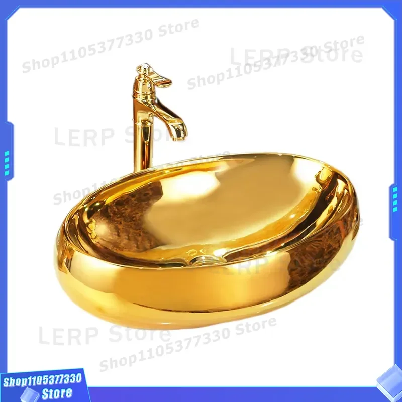 Luxury Gold Plated Ceramic Bathroom Sink Modern Sanitary Basin Hand Wash Basin for Hotel Home Decor Elegant Design Modern