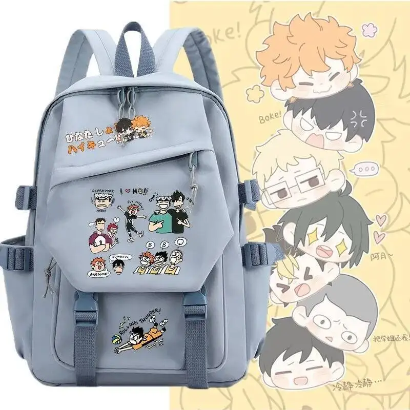 

Anime Game Black Blue Pink Haikyuu Student Teens School Bags Large Capacity Mochilas Backpacks For Gift