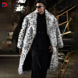 PFHQ 2023 Men's Stylish Imitation Mink Clothes Winter New Elegant Leopard Print Trendy Faux Fur Fox Hair Long Warm Coat 21Q4438