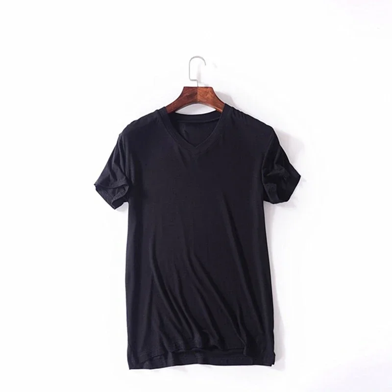 2026 Brand New Men's Modal T-Shirt V-Neck Large Size Men T-Shirt Short Sleeve Loose Man T shirt Solid Color For Male Tops Tees