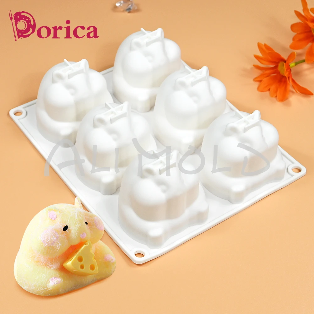 Dorica 6 Holes Hamster Silicone Mousse Mold Handmade Soap Candle Model Chocolate Pudding Cake Decorating Tools Kitchen Bakeware