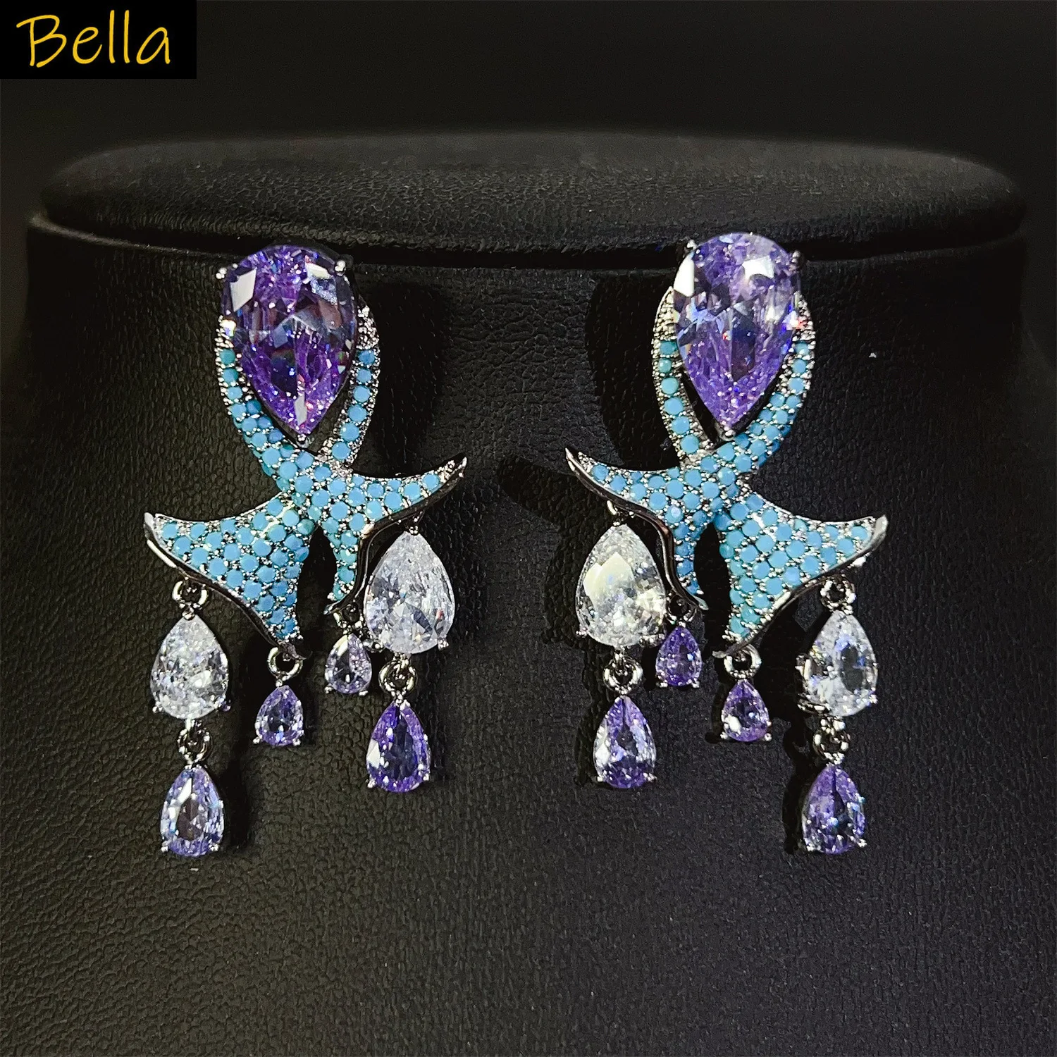 

unique design jewelry earrings blue zircon purple green waterdrop pendant earrings women luxury jewelry