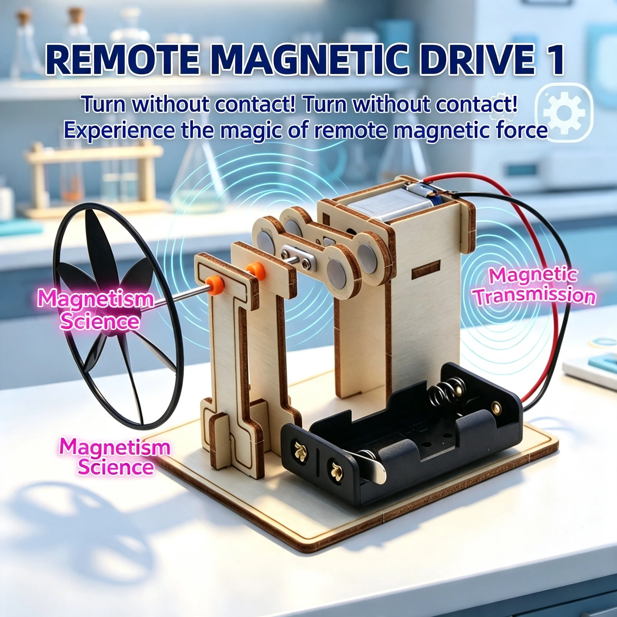 DIY Magnetic Non-contact Transmission Model Kit, Student Science Experiment STEM Toy, Magnetic Drive Fan Educational Physics Tea