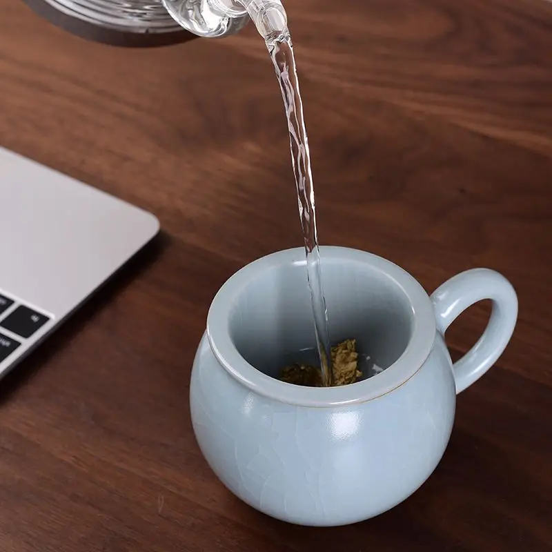 Mug Office Cup with Tea Strainer Cover National Style Kiln Japanese Ceramic and Celadon Conference Room Filter