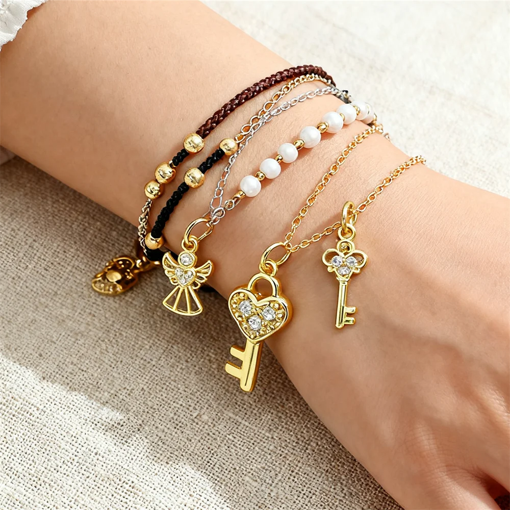 

3Pcs Pendants Brass Cubic Zirconia Angel Heart Lock Key Charm for DIY Jewelry Necklace Bracelet Making Accessories for Women Men