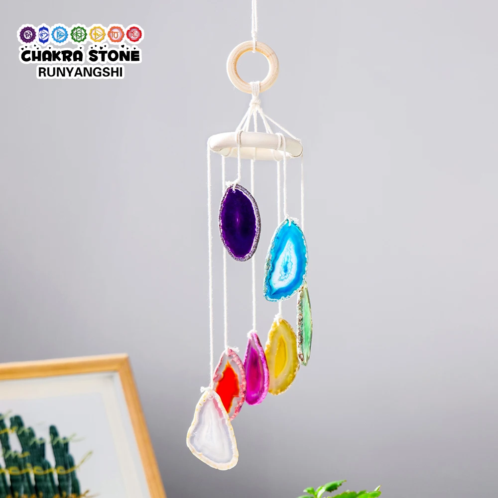 

1PC Natural Gemstone Healing Crystal Color Agate Slice Wind Chime Pendant Home Decoration Wall Ornament