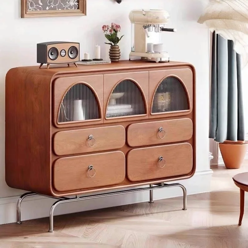 Nordic retro solid wood dining side cabinet, chest cabinet against the wall, antique storage, living room, sofa side storage