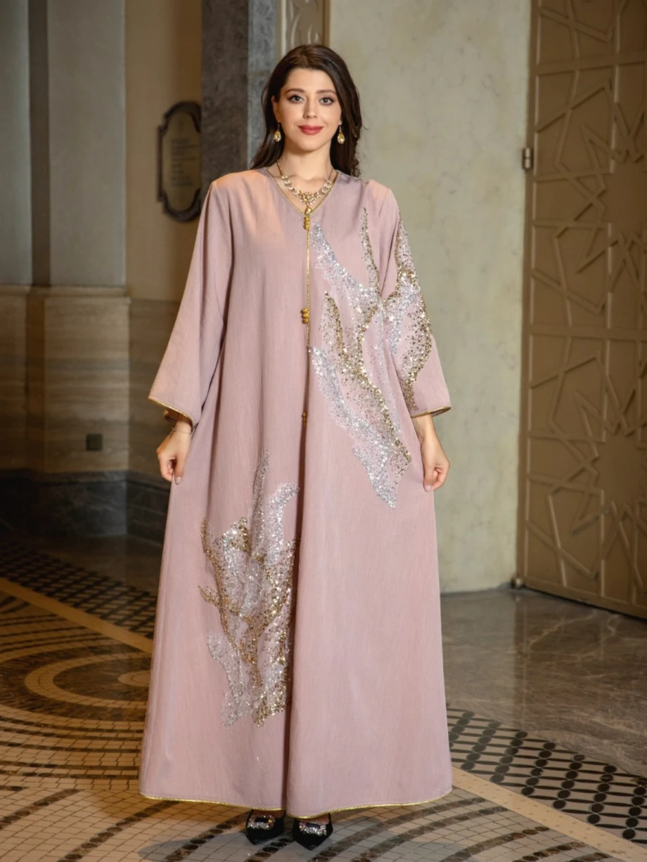Ramadan Turcja Muzułmańska Sukienka Kobiety Abaya Marokański Kaftan Islamska Odzież Indie Cekiny Djellaba Dubai Party Vestidos Eid