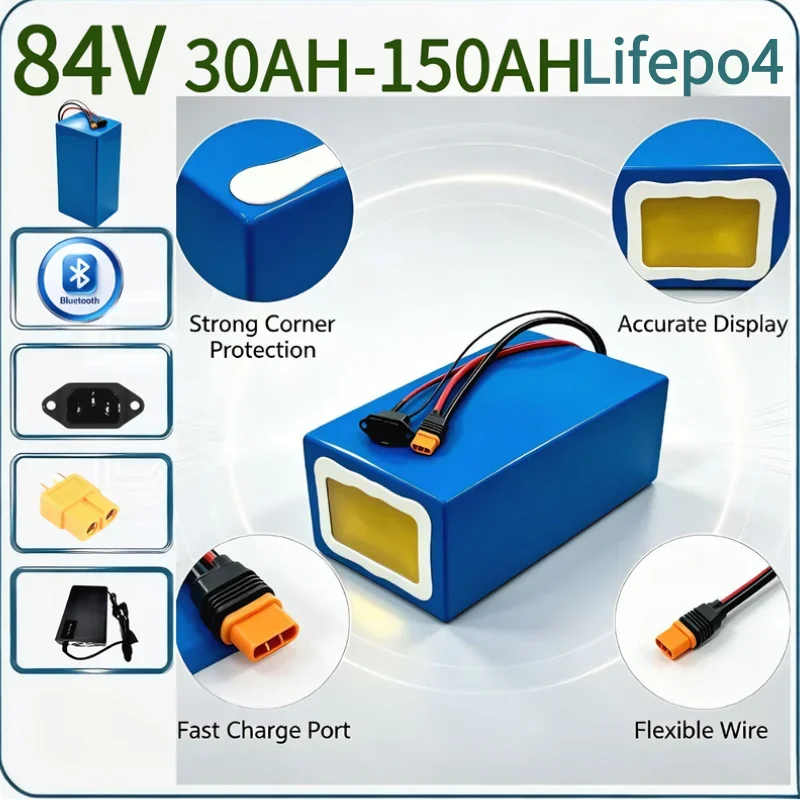 84V LiFePO4 Rechargeable Energy Pack 30Ah-150Ah Intelligent BMS APP Real Time Monitor Fit Solar Off-Grid Power RV Travel Camper