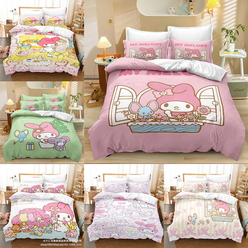 

My Melody Cute Print Bedding Sets Comforter Quilt Bed Cover Duvet Cover Pillow Case 2-3 Pieces Sets Kids Adult Size