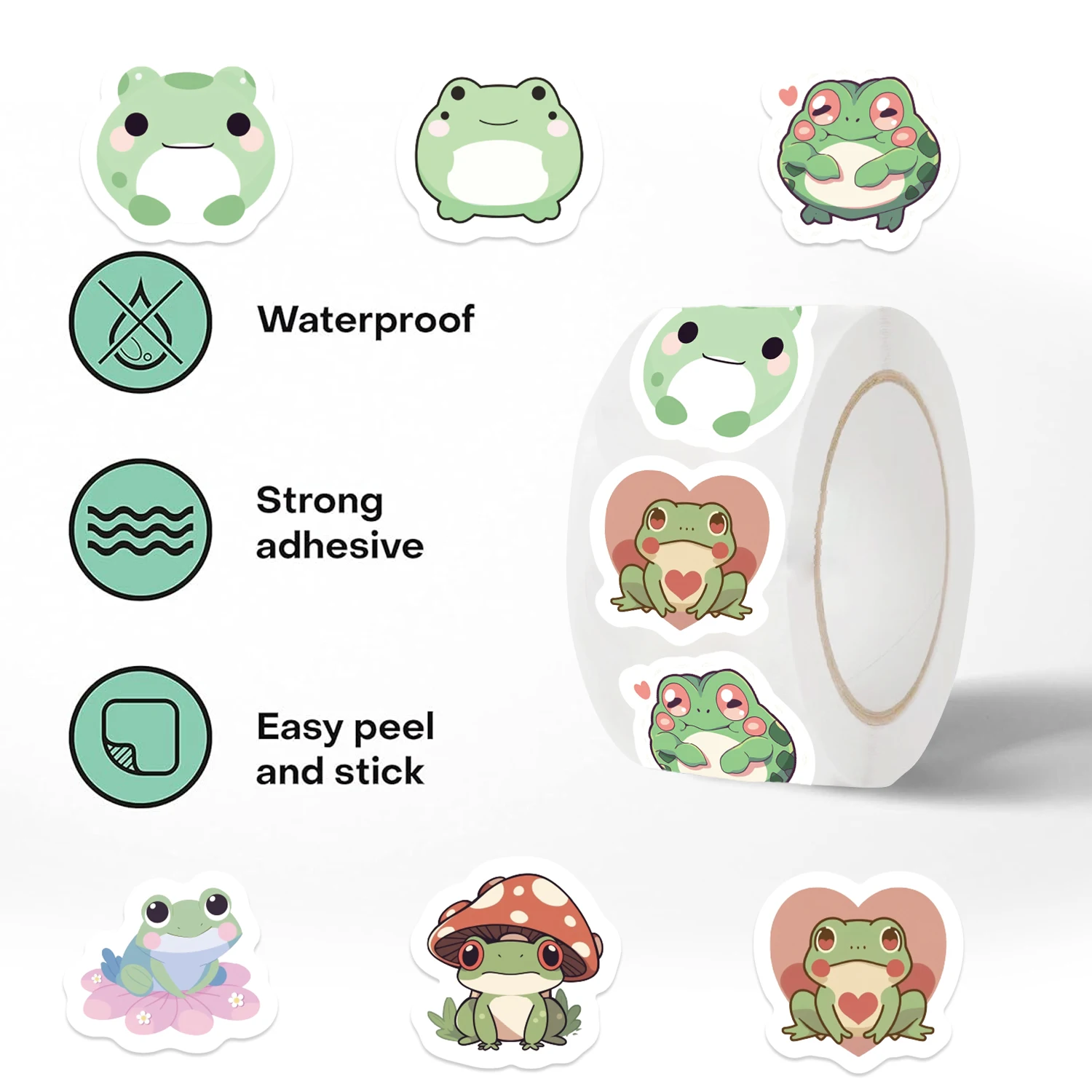 500Pcs/Roll Kawaii Frog Decal Student Bonus Studying Stickers For Scrapbook Kids Gift Learning Motivational Toys