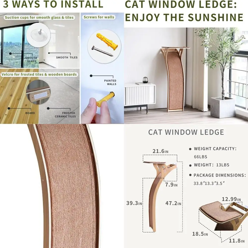 

Sturdy 47 Cat Tree with Scratching Post and Suction Cup Window Perch for Large Cats and Kittens, Holds Up to 80 lbs