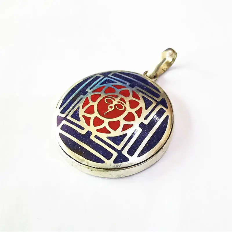 Tibetan White Metal Copper Mandala Amulet Pendants OM Buddha Eye Nepal hand jewelry TBP742