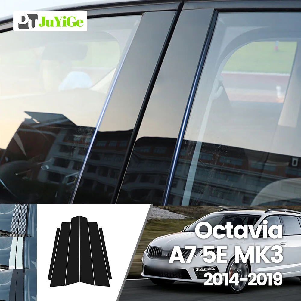 Dla Skoda Octavia A7 5E MK3 2014-2019 2015 2016 2017 Jasny czarny Włókno węglowe Okno Drzwi B C Naklejka