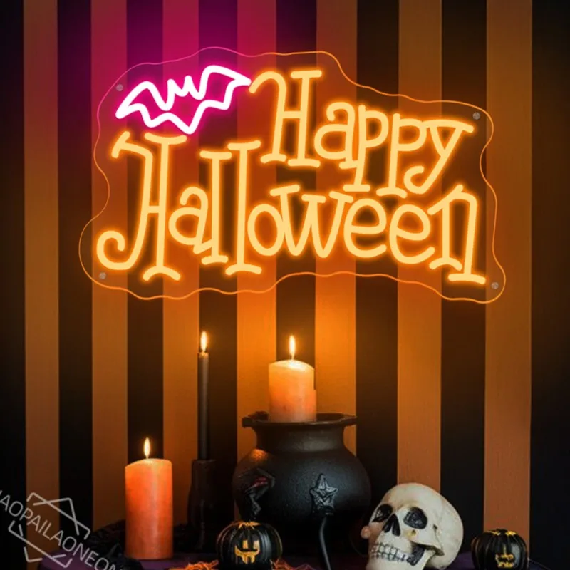 Happy Halloween Neon Sign Trick or Treat Neon Led Sign Halloween Celebration Room Wall Decoration Party Home living Room Lamp