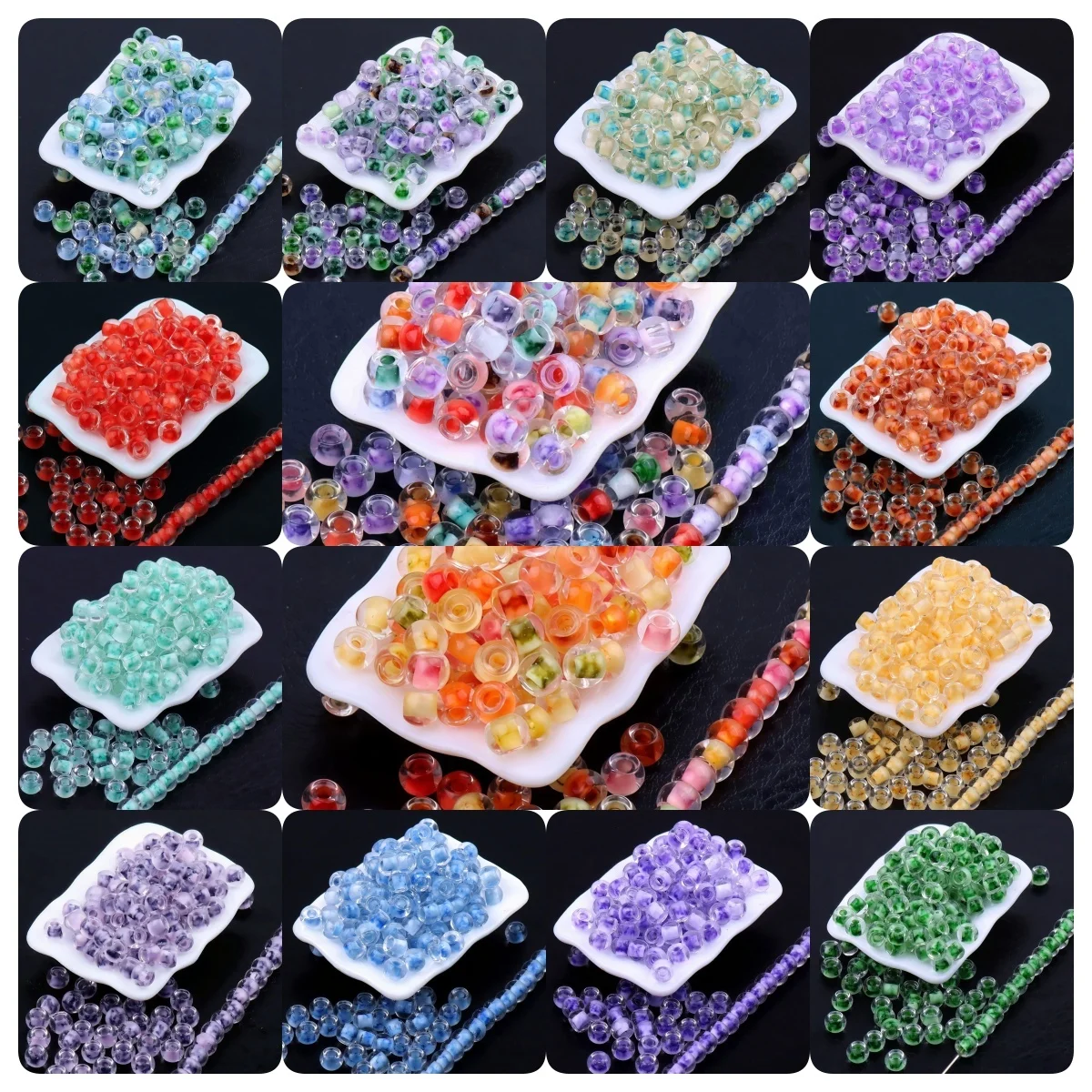 

4mm Transparent Bead Core Ink Painting Color Glass Beads Handmade DIY Weaving Bracelet Necklace Jewelry Accessories Loose Beads