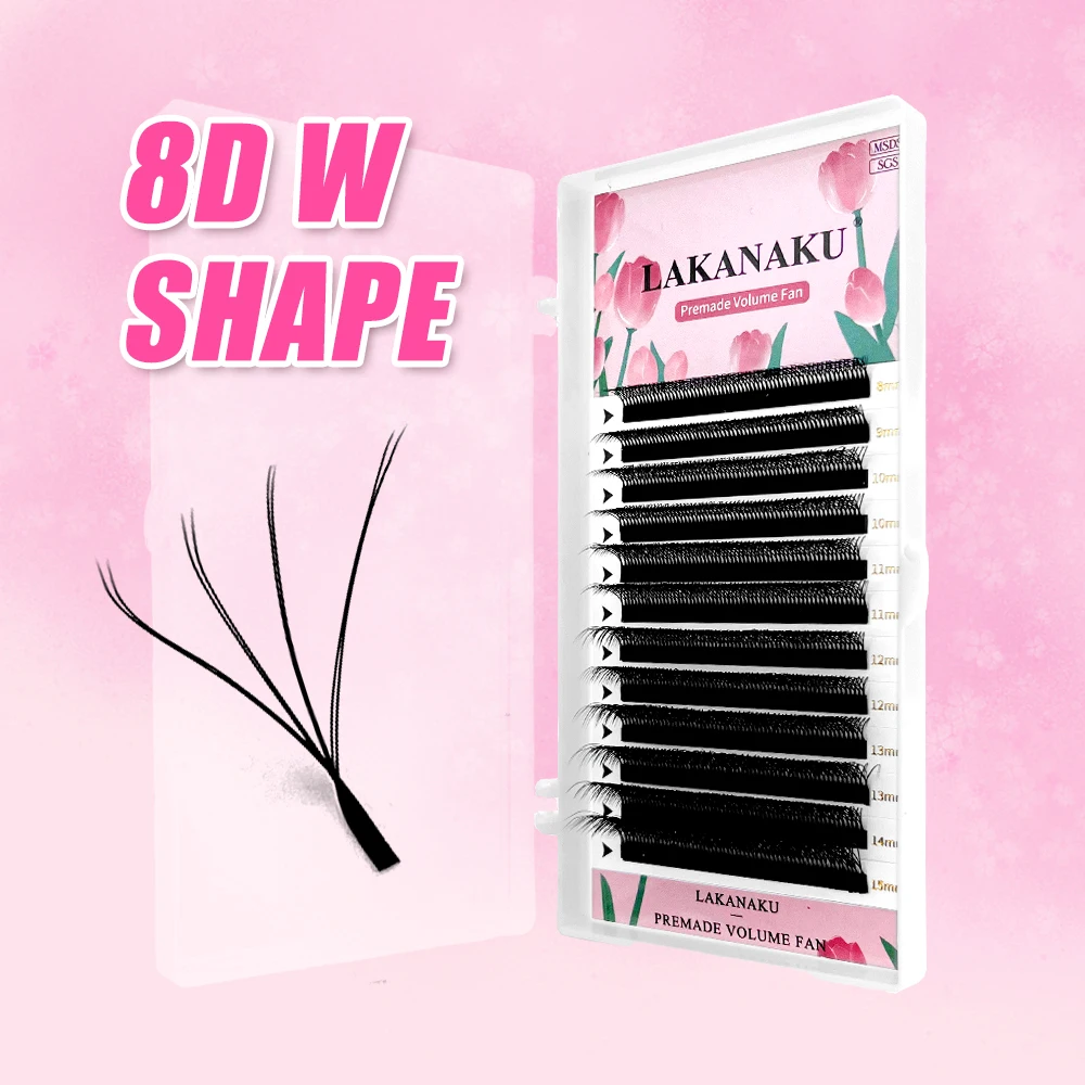 LAKANAKU Lashes 8D W Shape Lashes Extensions 8D W Premade Volume Fans High Quality False Eyelashes Supplies Natural Extensions