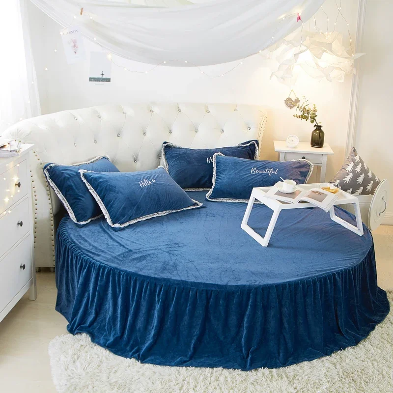 Koraalfluwelen rond bed, eenvoudige kleur fluwelen rond laken, diameter 200 cm-220 cm, flanellen laken zonder kussensloop, winter