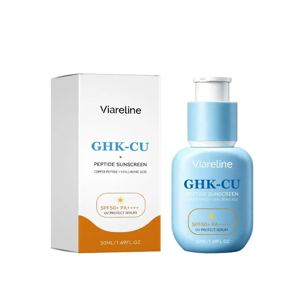 Copper Peptide Sun Serum SPF 50 PA++++ Facial Sunscreen No White Cast Non Greasy Broad Spectrum UV Defense Primer