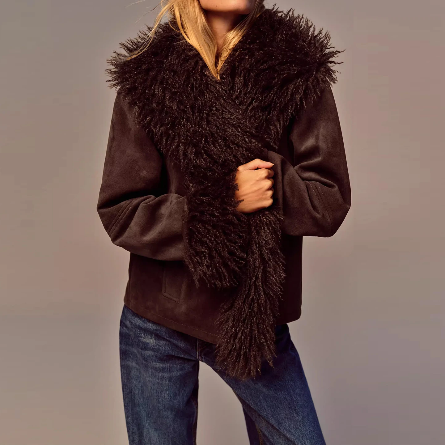 الفراء الاصطناعي على الوجهين Jaet المرأة Sle 2025 الخريف وصول جديد Z الوقوف صالح ort ملابس خارجية طويلة Sve