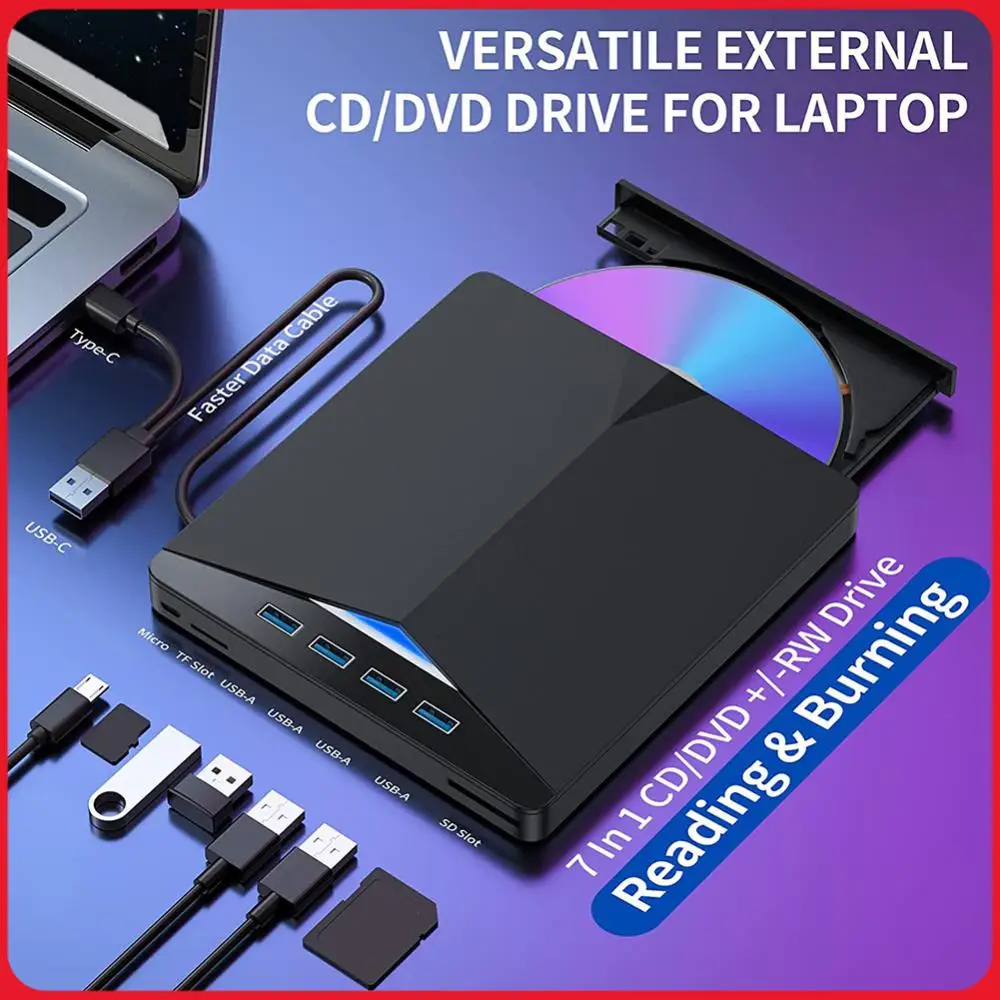 

USB3.0 External DVD CD Burner Drive Reader for Windows 7 8 10 11 Laptop PC Player Optical Drives High-Speed CD DVD Mobile Drive