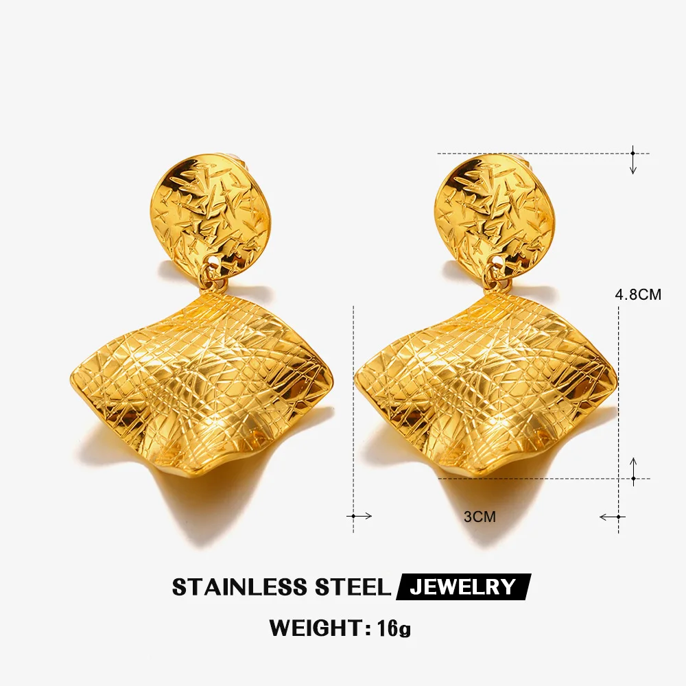 PRISCA |  Stainless Steel Earrings for Women.Irregular Square Pendants.Luxury Party Wedding Jewelry Set.Gold.New.Vintage